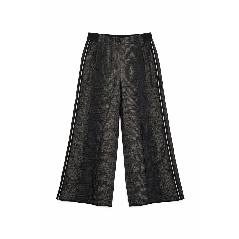 Annette Gortz Cropped Wide Leg Tell Linen Pants Black Racing Stripe Size M